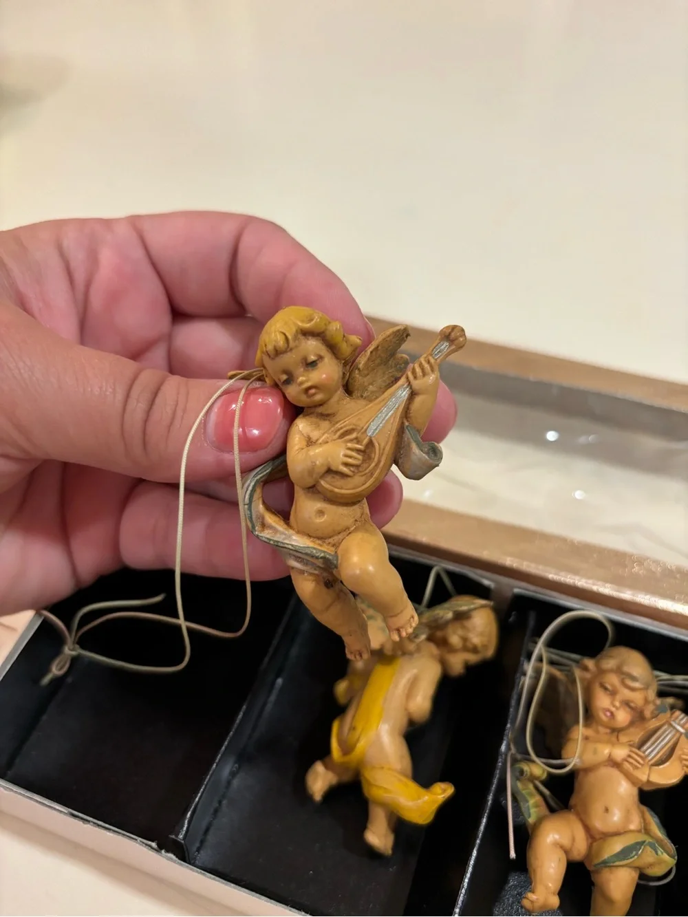 Vintage Italian Cherub Angel Christmas Ornaments Set of 4 Made in Italy